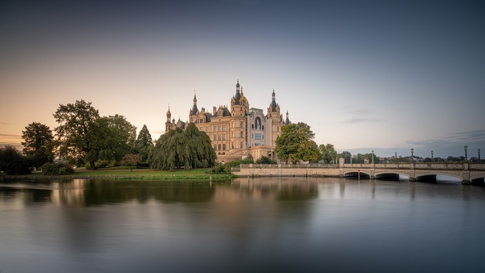 Schwerin Castle by Lake in Germany 4K