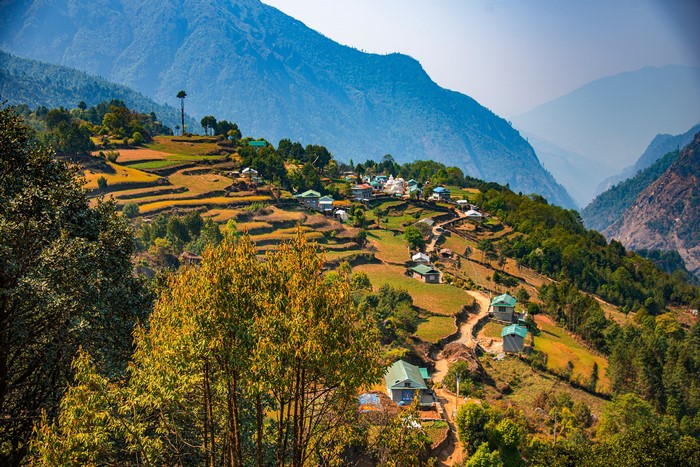 4K Everest Region Nepal Houses and Terraced Fields