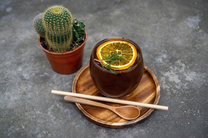 Drink with orange slice and cactus