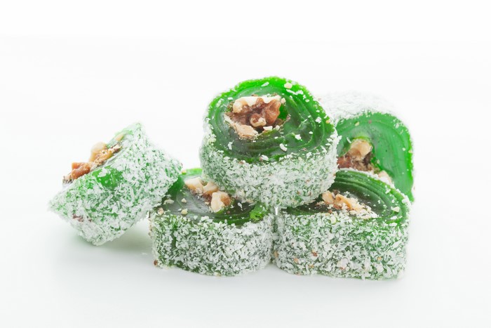 Green Turkish delight with nuts and coconut