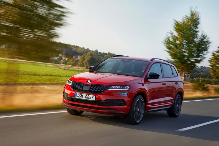 4K Red Skoda Karoq Sportline in Motion