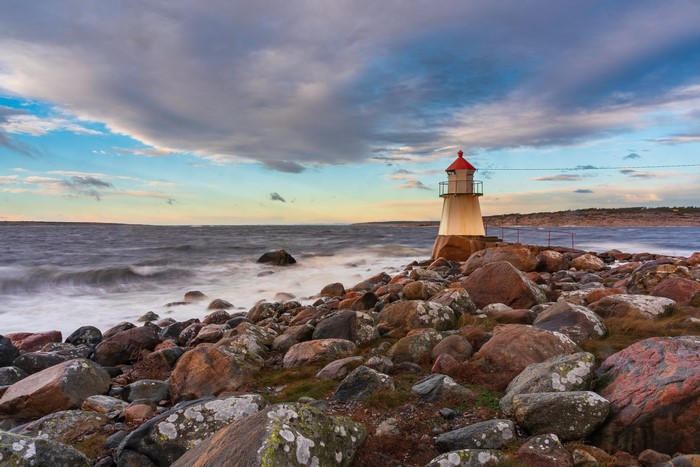 Pikesten Lighthouse, Norway Coast with Stones