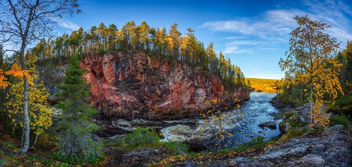 Autumn River and Forest in Kuusamo, Finland
