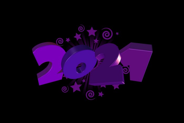 3D 2021 numbers with stars and swirls