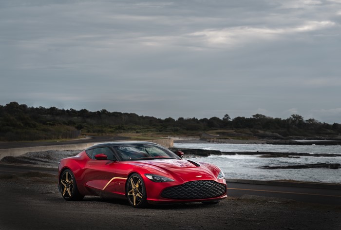 Red Aston Martin DBS GT Zagato Coupe on a Coastal Road