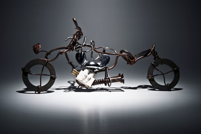 4K Motorcycle Sculpture Made of Metal and Wire