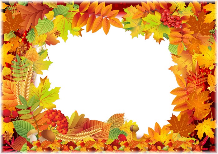 Autumn Leaves Border with Berries and Wheat