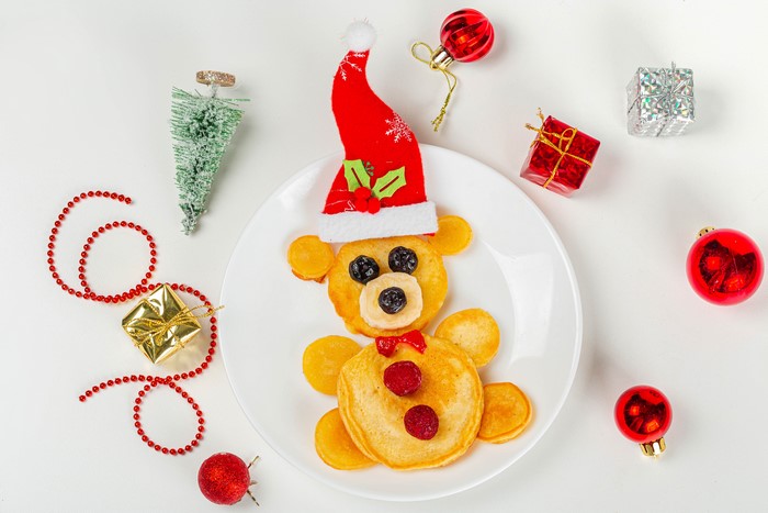 Christmas pancake teddy bear with decorations