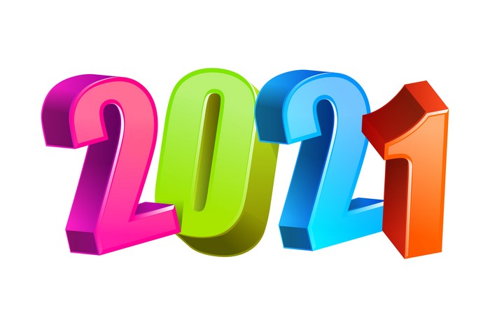 2021 multicolor numbers on white background