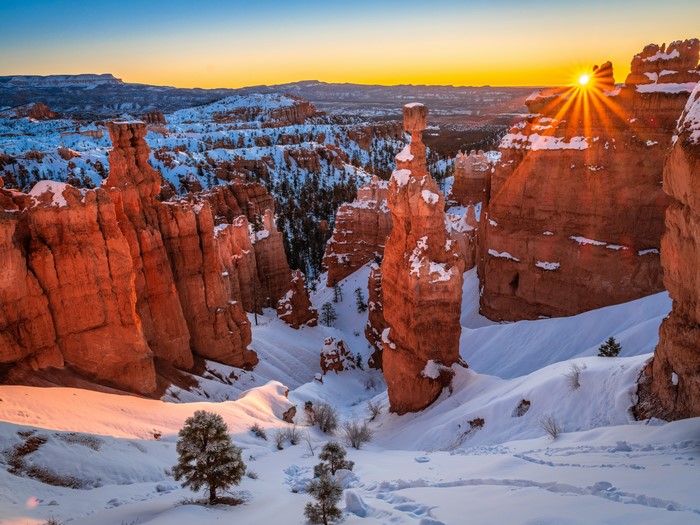Bryce Canyon National Park in Winter at Sunrise