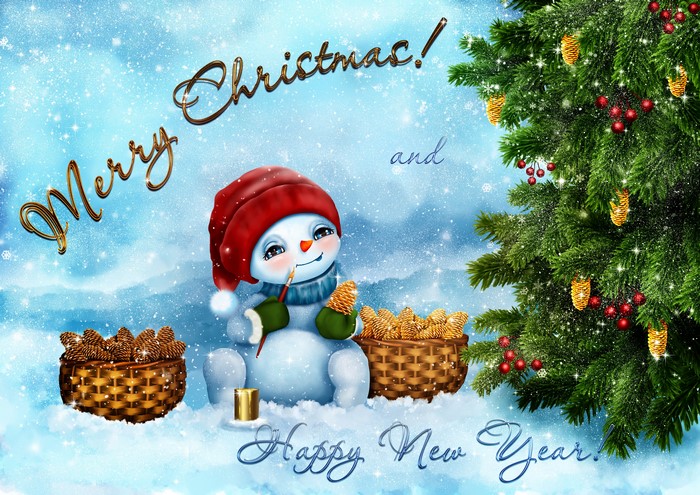 Merry Christmas and Happy New Year Snowman