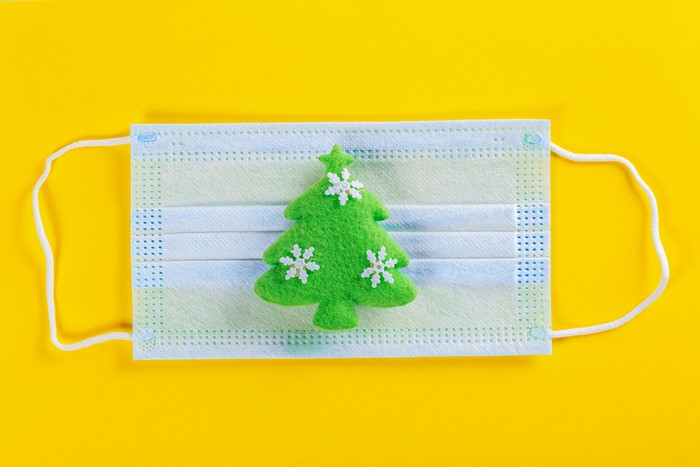 Christmas tree ornament on a face mask