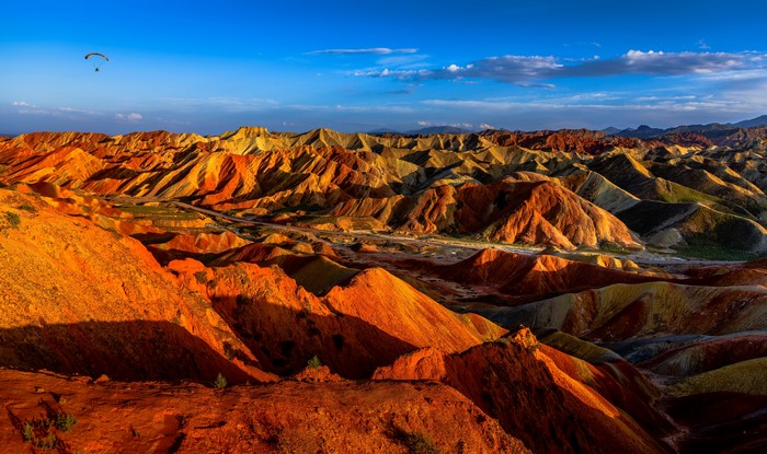 Danxia Landform Geopark, China, Mountains, Paraglider