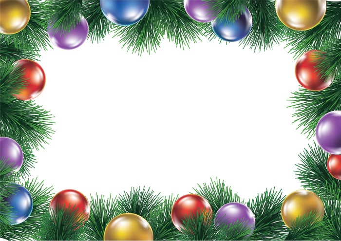 Christmas branches with multicolor balls template
