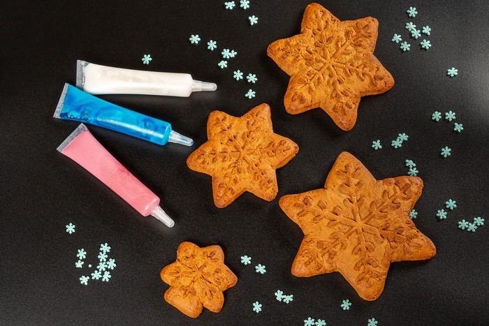 Christmas star cookies with icing and sprinkles