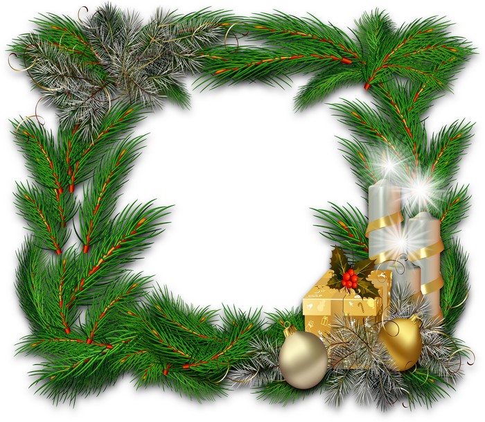 Christmas wreath with candles, gifts, and ornaments