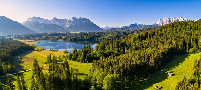 Bavarian Alps Lake and Forest Panorama 4K