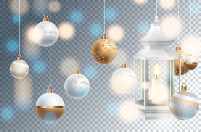 Christmas Ornaments and Lantern with Candle
