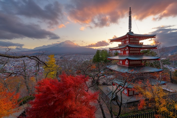 Mount Fuji and Chureito Pagoda in Autumn