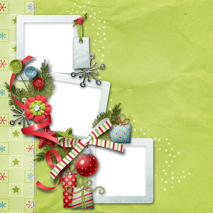 Christmas Photo Collage Template with Ornaments and Gifts