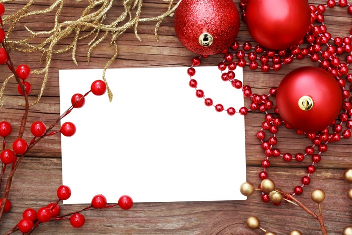 Christmas Card Template with Ornaments and Berries
