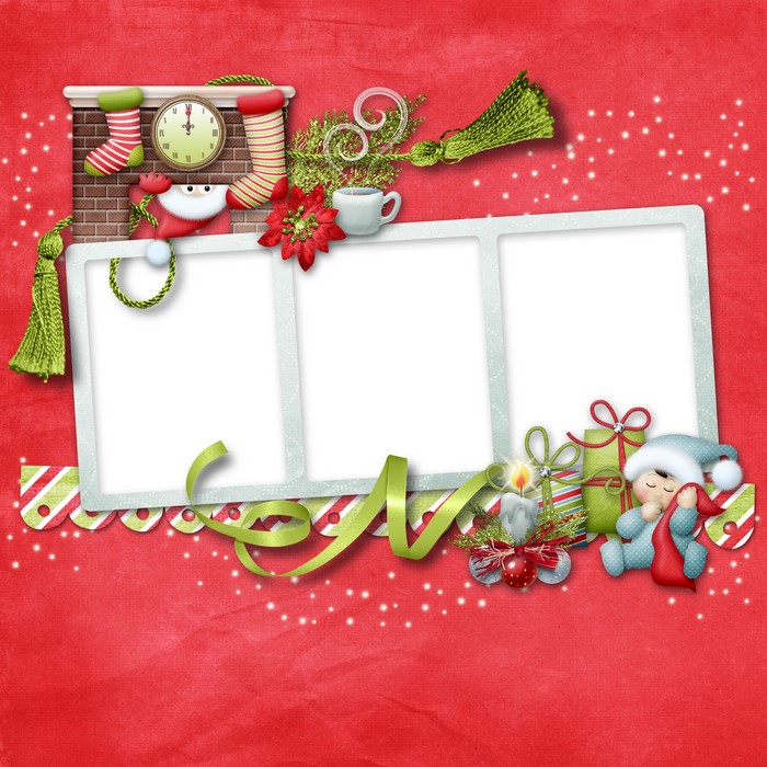 Christmas Photo Frame with Fireplace, Gifts, and Sleeping Baby