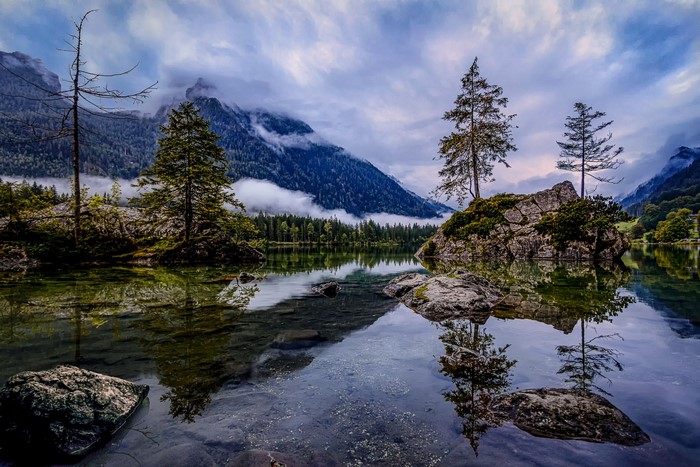 Hintersee Lake with Mountains and Trees in Germany