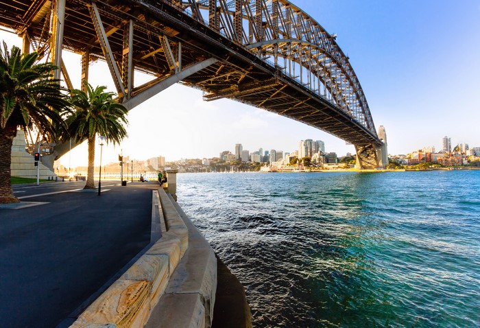 Sydney Harbour Bridge and cityscape over water