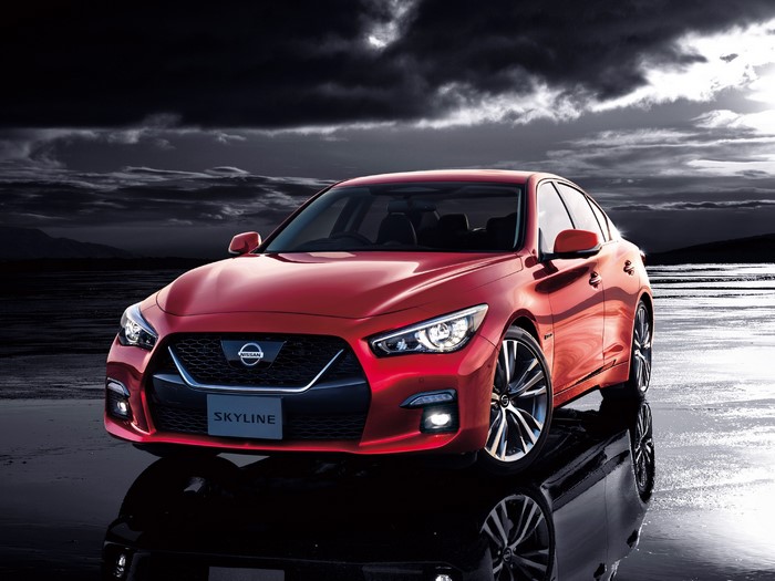 Red Nissan Skyline GT Hybrid Sedan