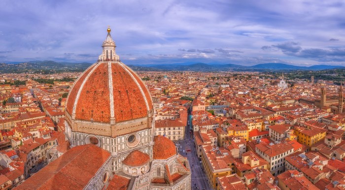 Florence cityscape with Duomo dome from above