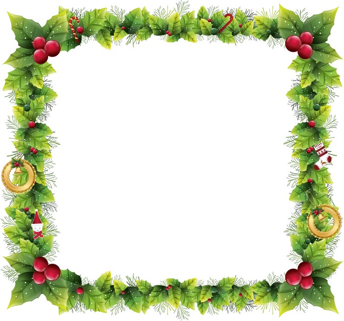 Christmas Holly Garland Border with Ornaments