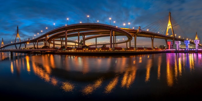 Bhumibol Bridge Bangkok Thailand Panorama Night