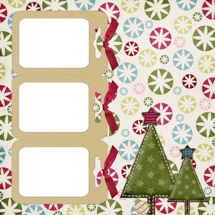 Christmas scrapbook page with frames and trees