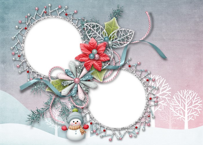 Christmas greeting card template with snowman and poinsettia