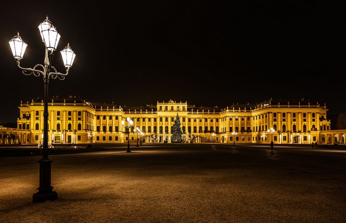 Schönbrunn Palace at night with Christmas tree