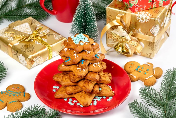 Christmas gingerbread cookies and gifts