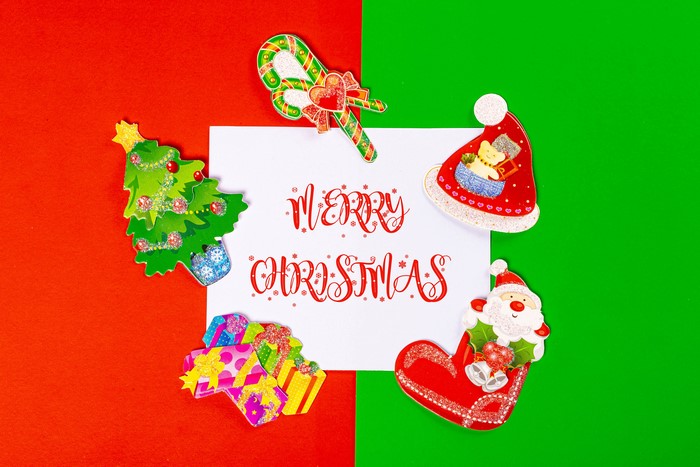 Merry Christmas card with festive decorations