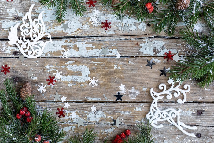 Christmas decoration with fir branches and pine cone