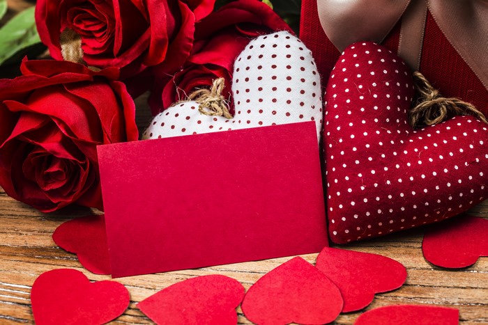 Valentine's Day Template Greeting Card with Roses and Hearts