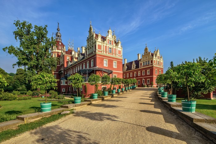 Bad Muskau Castle with Tower and Trees in Germany