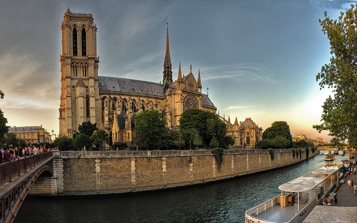 Notre Dame Cathedral and Seine River in Paris, France