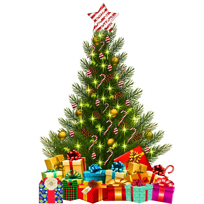 Decorated Christmas tree with presents