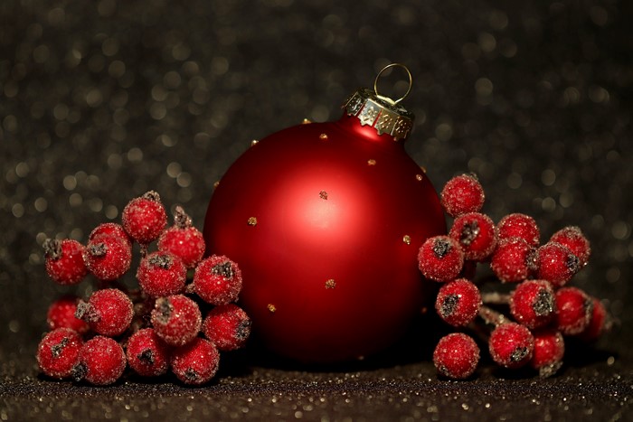 Red Christmas ornament with berries