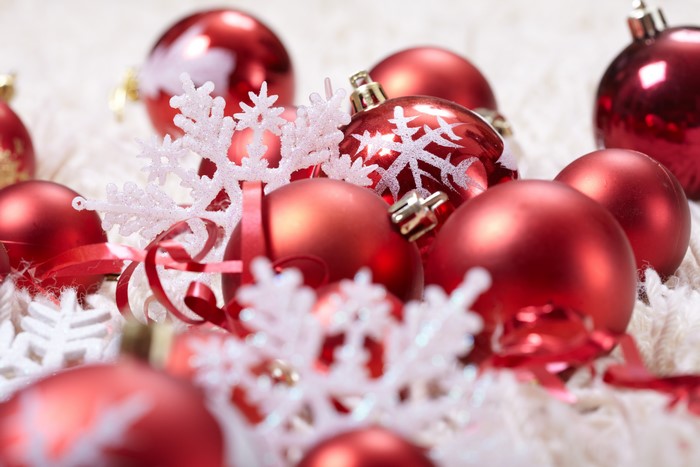 Red Christmas Ornaments with Snowflakes