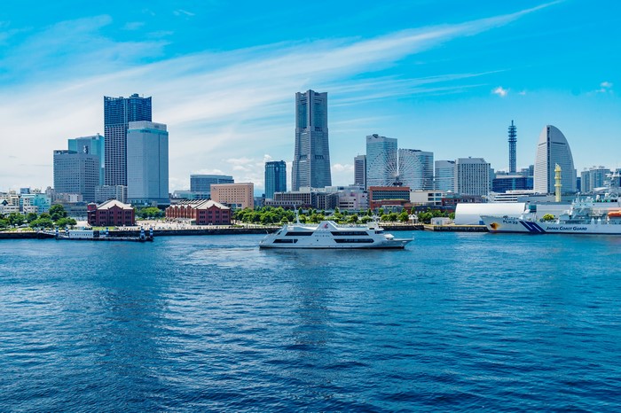Yokohama Minatomirai Bay with Ships and Buildings