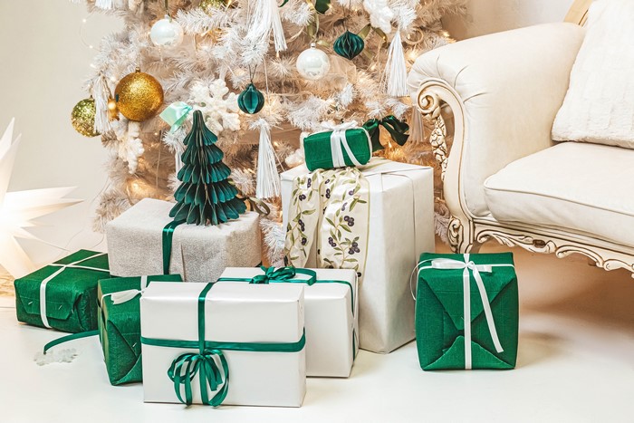 Christmas tree with gifts and ornaments