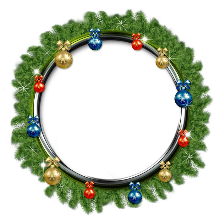 Christmas wreath with ornaments and pine branches