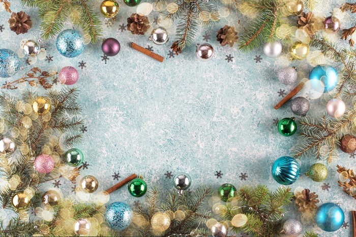 Christmas Branches Balls Pine Cone Template Greeting Card 4K