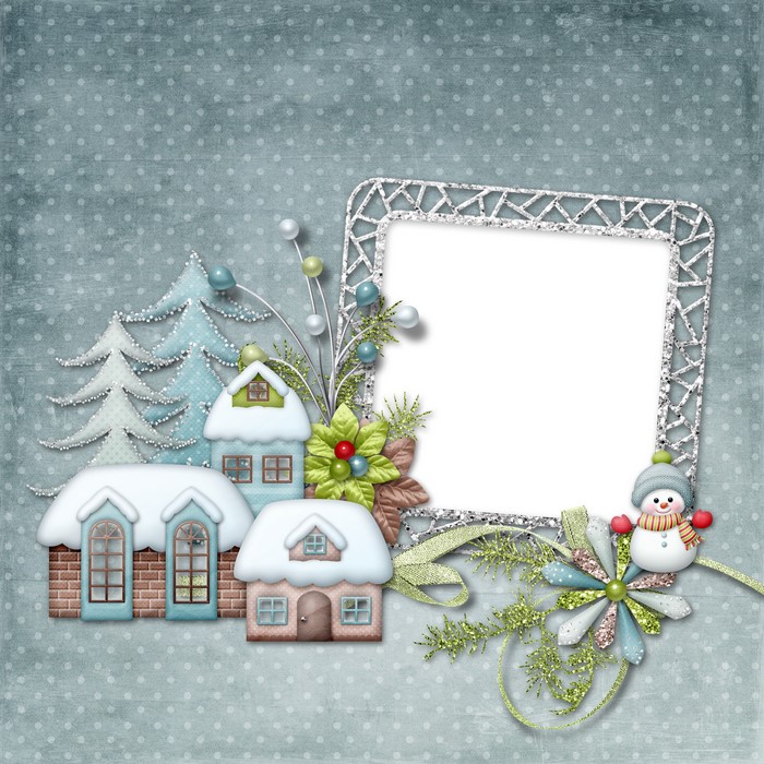 Christmas village with snowman and photo frame