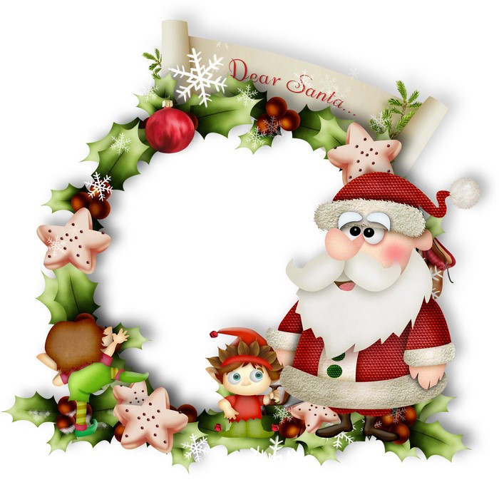 Christmas frame with Santa Claus and elves